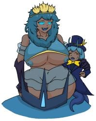 areolae big_breasts blox_cards blue_hair boobs boobs_out breasts breasts_out character_request highres incest lactation milf nipples queen_shedare_ii roblox sivuralbrother sweat sweating tagme thighs transparent_background