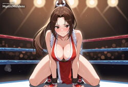 1girl ai_generated all_fours anime anime_style artist_name bare_shoulders blush breasts brown_eyes brown_hair capcom cleavage closed_mouth collarbone fatal_fury fatal_fury:_city_of_the_wolves fatal_fury_2 fatal_fury_the_motion_picture full_body hentai hi_res high_ponytail japanese_clothes king_of_fighters large_breasts long_hair looking_at_viewer mai_shiranui mystic_maidens ninja parted_bangs patreon pelvic_curtain ponytail revealing_clothes rope sash snk solo street_fighter street_fighter_6 tabi thighs