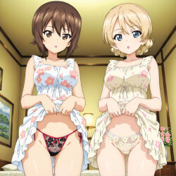 2girls ai_generated lifting_skirt panties pussy tagme