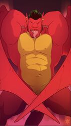 american_dragon:_jake_long anthro burrserk disney dragon ear_piercing facial_hair genitals hi_res jake_long looking_at_viewer male male_only muscular muscular_male navel nipples nude pecs penis piercing scalie solo tongue tongue_out wings