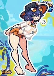 1girls absurd_res belle_(summer_skies)_(zenless_zone_zero) belle_(zenless_zone_zero) big_ass big_butt big_thighs big_titties breasts bucket_hat curvaceous curvaceous_female curvaceous_figure curvy curvy_figure curvy_hips deleon female female_focus female_only highres hollow_shine looking_at_viewer medium_breasts official_alternate_costume purple_hair shiny_skin short_hair thick_thighs wide_hips zenless_zone_zero