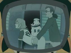 1girls 2boys age_difference animated bottomless_female canti caught cheating cucked_by_father cuckold doggy_style father father_and_son's_girlfriend female flcl from_behind haruko_haruhara indoors kamon_nandaba male naota_nandaba netorare older_male older_male_and_younger_female reflection sex skinny_female tagme television television_screen uncensored voyeur walk-in watching zenov