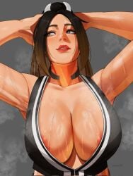 2d areola_slip areolae armpits arms_behind_head arms_up asian asian_female brown_hair choker cleavage cleavage_cutout drawink king_of_fighters large_breasts mai_shiranui mature mature_body mature_female mature_woman milf nipple_slip sleeveless sleeveless_shirt sports_bra sweat sweatdrop sweating sweaty_body sweaty_breasts tagme tank_top tied_hair video_game_character voluptuous voluptuous_body voluptuous_female