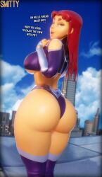 1girls 3d 3d_(artwork) 5_fingers arms ass ass_bigger_than_head ass_focus bare_arms big_ass breasts bubble_ass bubble_butt butt_focus curvaceous curvaceous_female curvy curvy_body curvy_female curvy_figure dat_ass dc dc_comics digital_media_(artwork) dumptruck_ass dumptruck_butt english_text fat_ass female female_focus female_only green_eyes hair hands hips huge_ass large_ass legs light-skinned_female light_skin looking_at_viewer looking_back looking_back_at_viewer open_eyes open_mouth outdoors outside plump plump_ass red_hair shoulders smitty34 solo solo_female solo_focus starfire superheroine tamaranean teen_titans text thick thick_ass thick_thighs thighs underboob voluptuous voluptuous_female wide_hips
