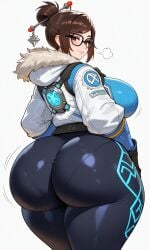 ai_generated bbw chubby curvaceous curvy_female from_behind gigantic_breasts houseofwaifu huge_ass huge_breasts mei_(overwatch) overwatch pants smiling wide_hips wide_thighs