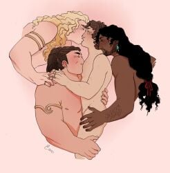 achilles achilles_(mythology) antilochus automedon blonde_hair brown_skin brunette brunette_hair dark_skin facial_hair femboy femboy_on_male foursome gay greek_mythology homosexual kiss kissing long_hair luddlestons making_out male_only nude nude_male nudity patroclus patroclus_(mythology) the_epic_cycle trojan_war twink wavy_hair yaoi