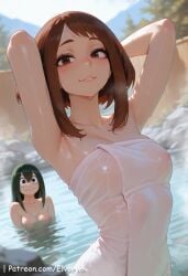 2girls ai_generated ass ass_grab asui_tsuyu big_ass big_breasts black_eyes blush boku_no_hero_academia breast_grab breasts brown_eyes brown_hair closed_mouth clothes clothing cute cute_face duo exposed_breasts female female_focus green_hair large_ass large_breasts light-skinned_female light_skin long_hair looking_at_viewer male multiple_females multiple_girls my_hero_academia nipples ochako_uraraka pink_nipples pussy sexy sexy_body sexy_female tsuyu_asui uraraka_ochako younger_female
