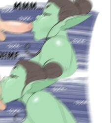 1boy big_breasts blowjob english_text green_body green_skin jopuari monster monster_girl orc orc_female pointy_ears sex tagme tongue_kiss video