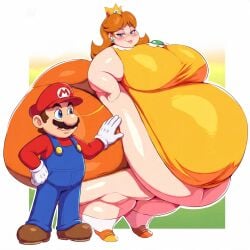 1boy 1girls artist_request ass belly big_ass big_belly huge_belly mario mario_(series) nintendo obese obese_female princess_daisy source_request ssbbw