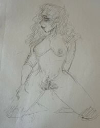 body_hair breasts breasts_out epic_the_musical long_hair mature mature_female milf nude nude_female nudity pencil_(artwork) penelope_(epic_the_musical) pubic_hair sketch stretch_marks traditional_art wet wet_pussy