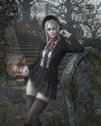 bloodborne doll doll_joints fromsoftware hat hourglass_figure hourglass_figured_female lady_maria_of_the_astral_clocktower looking_at_viewer maid pale-skinned_female pale_skin plain_doll skirt skirt_lift skirt_up slim_waist tagme teasing teasing_viewer the_doll_(bloodborne) thick_thighs thighhighs thighs video_game_character white_hair wide_hips