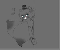 anthro bear big_breasts blue_eyes fnaf frenni_fazclaire hat monochrome pikachu_mostacho sketch