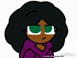 1girls afro animated artist_name ass_focus big_ass black_hair crop_top fart fart_cloud gif giggle ibispaintx lip_biting looking_at_own_butt messy_hair original original_character pingled123 satisfied simple_background sitting smug surprised