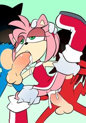 1girls 2boys amy_rose anthro cum cum_in_mouth cum_in_pussy cum_inside fellatio green_eyes huge_cock knuckles_the_echidna mostly_nude oral p33ls pink_fur pink_hair sega sonic_(series) sonic_the_hedgehog spitroast vaginal_penetration