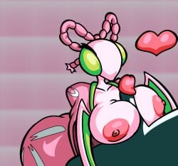 2026 2026s areolae ass big_breasts deltarune deltarune_chapter_5 flowers green_eyes head_ornament headwear heart helping huge_breasts insect japanese_clothes kimono loving_it mantis_(deltarune) mantis_girl nipples no_hair no_hands no_mouth paizuri penile straight toby_fox unknown_artist unknown_character unseen_male_face white_skin