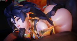 1girls 2boys 3d 3d_(artwork) 3d_model 3d_render 3dcg absurd_res absurd_resolution absurdres alternate_version_available anran ass ass_bigger_than_head ass_up blowjob blowjob_only blue_hair cum high_quality high_resolution highres interracial looking_at_viewer oral oral_sex overwatch shaddoll_x