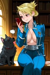 1girls ai_generated black_hayate blonde blonde_female blonde_hair blonde_hair_female fullmetal_alchemist fullmetal_alchemist_brotherhood light-skin light-skinned_female pale-skin pale-skinned_female riza_hawkeye tagme