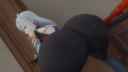 1girls 3d animated ass ass_shake big_ass genshin_impact hands_on_wall hi_res hoyoverse jiggle jiggling_ass long_hair looking_back no_sound seductive seductive_look seductive_smile smile tagme thick_ass thick_thighs tight_clothing video white_eyes white_hair