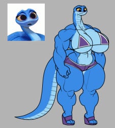 1girls back_to_the_outback breasts breasts_bigger_than_head female forsakun huge_breasts long_nack maddie_(back_to_the_outback) muscle_fetish muscles muscular muscular_female muscular_thighs reference_image scalie scalie_female snake snake_girl snake_tail tail thighs yellow_sclera