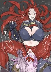1futa 1girls arena_of_valor collar curvy darkbiom defeated defeated_heroine dextra dextra_(arena_of_valor) dominant dominant_female erection facesitting female_on_futa femdom forced forced_oral futasub gloves heart huge_ass huge_breasts keera_(arena_of_valor) large_breasts leash leash_and_collar leash_pull licking licking_pussy nipples penis pink_hair pussy red_eyes red_hair simple_background sitting sitting_on_face small_breasts smaller_futa smile taller_female torn_clothes torn_pantyhose unseen_futa_face