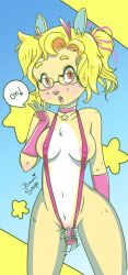 big_breasts breasts clitoris deer female genital_fluids glasses hi_res ineffective_clothing mammal penetration sex_toy sling_bikini solo swimwear