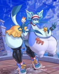 2024 alternate_version_available anthro areola ass bent_over big_ass big_breasts big_butt biped blue_body bodily_fluids bottomwear breasts bulging_breasts cleavage clothed clothing dated dessert eeveelution english_text food footwear generation_4_pokemon glaceon hotpants huge_ass huge_breasts huge_butt huge_hips huge_thighs hyper hyper_breasts hyper_genitalia hyper_penis ice_cream knee_highs knee_socks legwear nintendo nipple_outline nipples penis pokemon pokemon_(species) precum puffy_areola puffy_nipples rosa_(pokemon) sandals shirt shoes shorts signature snao socks solo t-shirt text thick_thighs tongue tongue_out topwear wide_hips
