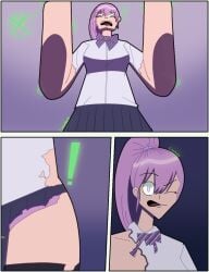 comic destroyed_clothing emma_sofia horsetail k.o! purple_eyes purple_hair purple_panties school_uniform transformation webtoon