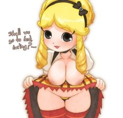 big_breasts blonde_female blonde_hair coolerinker exposed_breasts inker_comics inkershike lifting_skirt story_of_seasons story_of_seasons_grand_bazaar