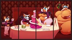 1girls anthro areolae ass bat before_and_after belly belt blue_eyeshadow breast_expansion breasts cake cleavage commondath cupcake dessert eating eating_food fat female female_focus female_only food furry gloves green_eyes hand_on_belly hips hyper large_ass large_breasts mobian_(species) nipples nude nude_female obese obese_female on_knees overweight overweight_female rouge_the_bat sega sonic_(series) sonic_the_hedgehog_(series) stomach sunglasses sunglasses_on_head the_murder_of_sonic_the_hedgehog thick_thighs thighs tongue tongue_out underboob wardrobe_malfunction weight_gain wide_hips