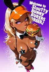 1girls ai_generated ass ass_focus breasts cheese cheeseburger darkeffect eating eating_food english english_text female female_focus female_only food lettuce lips looking_at_viewer meat pasties plump_lips presenting purple_eyes solo solo_female solo_focus text tomato