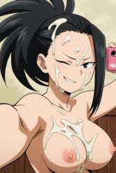 ai_generated boku_no_hero_academia cum cum_on_body cum_on_breasts cum_on_face cum_on_hair ia_generated momo_yaoyorozu my_hero_academia selfie smile