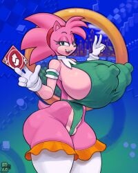 1girl 1girls 2025 amy_rose anthro armband ass astupidjerk balls big_ass big_nipples black_eyelashes breasts breasts_bigger_than_head casual classic_amy_rose erect_nipples female female_only giant_ring gloves green_eyes headband hedgehog hedgehog_girl hi_res highres hip_dips hourglass_figure huge_breasts huge_nipples hyper_breasts intersex looking_at_viewer navel nipple_bulge nipple_outline nipples nipples_visible_through_clothing no_bra pink_fur sega sharp_teeth sideboob snao solo sonic_(series) sonic_origins sonic_the_hedgehog_(series) tail thick_thighs thighhighs thighs third-party_edit uncensored uno uno_reverse_card warp_ring white_gloves wide_hips
