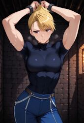 1girls ai_generated blonde blonde_female blonde_hair blonde_hair_female fullmetal_alchemist fullmetal_alchemist_brotherhood light-skin light-skinned_female pale-skin pale-skinned_female riza_hawkeye tagme