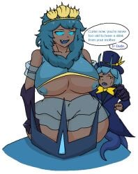 areolae big_breasts blox_cards blue_hair boobs boobs_out breasts breasts_out character_request highres incest lactation milf nipples queen_shedare_ii roblox sivuralbrother sweat sweating tagme text thighs transparent_background