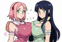 ai_generated big_breasts breast_press cute female female_only hinata_hyuuga naruto_shippuden sakura_haruno