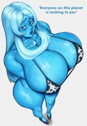 1girls 2d alternate_version_available bikini blue_diamond_(steven_universe) blue_eyes blue_hair blue_skin breasts breasts_bigger_than_head busty cow_print cow_print_bikini female female_only jebjebbz looking_at_viewer solo solo_female steven_universe tagme thighs white_background