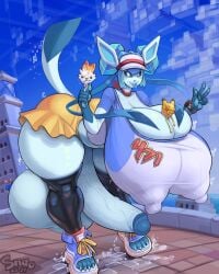 2024 alternate_version_available anthro areola ass balls bent_over big_ass big_balls big_breasts big_butt big_penis biped blue_body bodily_fluids bottomwear breasts bulging_breasts cleavage clothed clothing dated dessert eeveelution english_text erection food footwear futanari generation_4_pokemon genital_fluids genitals glaceon hotpants huge_ass huge_balls huge_breasts huge_butt huge_cock huge_hips huge_thighs hyper hyper_balls hyper_breasts hyper_genitalia hyper_penis ice_cream intersex knee_highs knee_socks legwear nintendo nipple_outline nipples penis pokemon pokemon_(species) precum puffy_areola puffy_nipples rosa_(pokemon) sandals shirt shoes shorts signature snao socks solo t-shirt text thick_thighs tongue tongue_out topwear uncensored wide_hips
