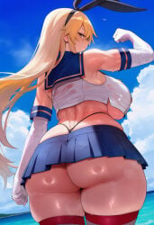 1girls ass azur_lane curvy fourina huge_ass kantai_collection looking_back shimakaze_(kantai_collection) short_skirt skirt