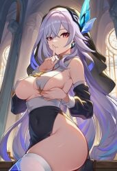 1girls 2026 ai_generated alternate_costume big_ass big_breasts big_butt big_thighs exposed_ass exposed_breasts female female_focus female_only genshin_impact hoyoverse long_hair looking_at_viewer lunealter mature_female mihoyo more_at_source multicolored_eyes multicolored_hair no_bra no_panties nun nun_hat nun_outfit pale-skinned_female pale_skin partially_clothed purple_eyes sfw skirk_(genshin_impact) thick_ass thick_butt thick_hips thick_legs thick_thighs uncensored white_hair