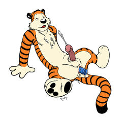 anal anthro armpit_hair calvin_and_hobbes cum dildo fur furry hobbes insertion male male_only puberty pubes pubic_hair sitting solo tiger white_background