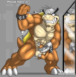 abs balls darknek0gami erection humanoid_penis koopaling koopalings male male_only mario_(series) mirror morton_koopa_jr. muscles nintendo nude pecs penis reptile scalie solo straight_hair video_games