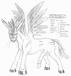 anthro big_penis digimon equine furry furry_only horse male male_only monochrome penis salamander solo traditional_media unicorn unimon zairo