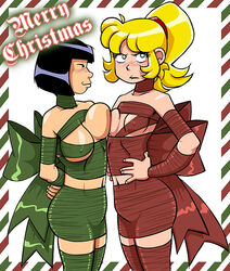 2girls blackie_chin blonde_hair breast_size_difference breasts eva_sirkowski female gift_wrapped miss_dynamite multiple_girls sirkowski webcomic