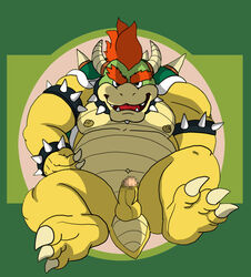 balls barefoot bowser censored claws erection green_shell horns humanoid_penis koopa male male_only mario_(series) nintendo nipples nude oshare_saru penis reptile scalie shell solo spiky_shell straight_hair video_games