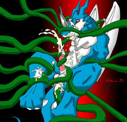 anthro color digimon digimon_(species) exveemon furry glenn male male_only solo tentacle tentacle_on_male