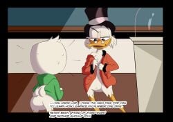 absurd_res age_difference anatid anseriform ass avian bird blush clothing cub dialogue disney disney_channel disney_xd duck ducktales ducktales_(2017) duo english_text eyewear gay glasses hi_res implied_incest limettin louie_duck male male/male male_only nephew scrooge_mcduck text uncle uncle_and_nephew undressing young