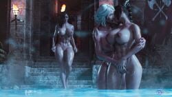 3d 3girls baldur's_gate baldur's_gate_3 bath black_hair breasts ciri completely_nude crossover dungeons_and_dragons female female_only lesbian multiple_girls nipples nude pussy rev3d shadowheart the_witcher_(series) the_witcher_3:_wild_hunt white_hair yennefer yuri