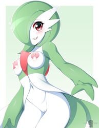 1girls 2020 3_fingers :3 absurd_res anthro anthrofied armpits ass big_breasts blush bottomless breasts clothed clothing digital_media_(artwork) dress eye_contact female female_only gardevoir green_hair green_skin hair hair_over_one_eye hi_res humanoid iryanic looking_at_viewer mammal nintendo nipples partially_clothed pokémon_(species) pokemon pokemon_(species) pokemon_rse pose pussy red_eyes short_hair simple_background smile solo standing text tongue topless video_games watermark white_skin wide_hips