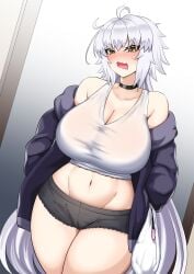 1girls 2020s 2023 2d 2d_(artwork) big_breasts big_thighs black_choker black_shorts blush blush booty_shorts breasts busty cameltoe choker cleavage clothed fate/grand_order fate_(series) female female female_focus female_only fully_clothed gurum hands_in_pockets hi_res highres hips hoodie hourglass_figure jeanne_alter large_breasts large_thighs light-skinned_female light_skin long_hair messy_hair navel open_mouth solo solo_female solo_focus thick_thighs thighs very_long_hair voluptuous white_hair white_topwear wide_hips yellow_eyes