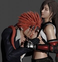 1boy 1girls 3d breast_sucking breasts breasts_out closed_eyes cupping_breasts female final_fantasy final_fantasy_vii final_fantasy_vii_remake fingerless_gloves hand_on_breast holding_breast long_hair male male/female red_hair reno spiky_hair straight sucking_nipples tifa_lockhart yohikoymi